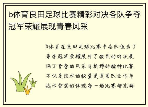 b体育良田足球比赛精彩对决各队争夺冠军荣耀展现青春风采