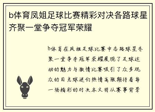 b体育凤姐足球比赛精彩对决各路球星齐聚一堂争夺冠军荣耀