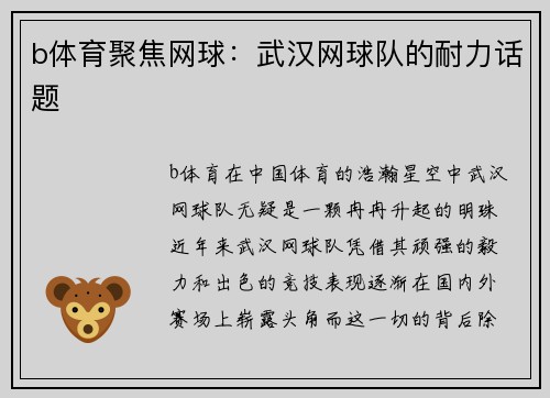 b体育聚焦网球：武汉网球队的耐力话题